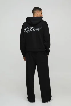 Hot boohooMAN Oversized Boxy Official Embroidery Zip Through Tracksuit black