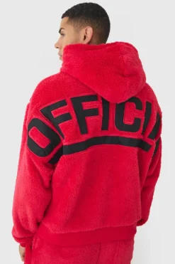 Best Sale boohooMAN Oversized Boxy Official Embroide Teddy Borg Hooded Tracksuit red