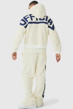 Cheap boohooMAN Oversized Boxy Official Embroidered Teddy Borg Hooded Tracksuit ecru