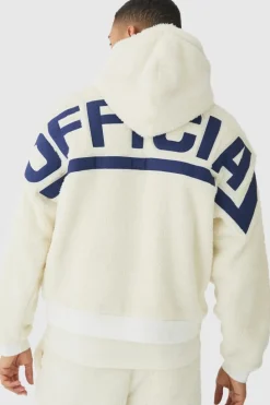 Cheap boohooMAN Oversized Boxy Official Embroidered Teddy Borg Hooded Tracksuit ecru