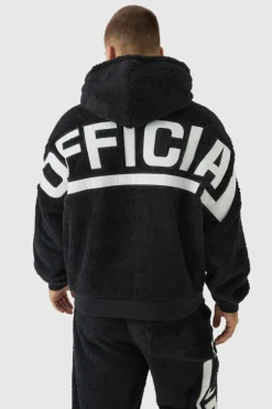 Flash Sale boohooMAN Oversized Boxy Official Embroidered Teddy Borg Hoodie black