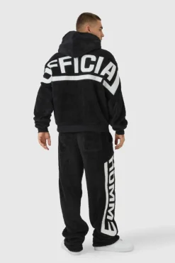 Flash Sale boohooMAN Oversized Boxy Official Embroidered Teddy Borg Hoodie black