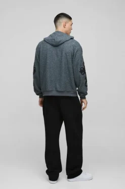 Cheap boohooMAN Oversized Boxy Official Goth Cross Boucle Borg Hoodie charcoal