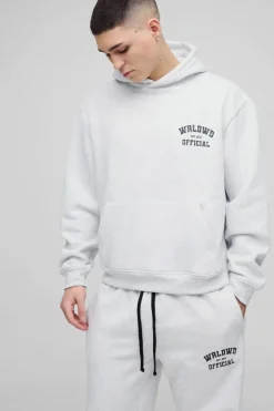 Discount boohooMAN Oversized Boxy Official Hooded Tracksuit ash grey