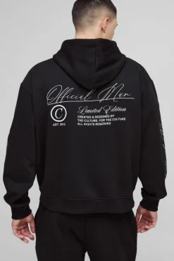 New boohooMAN Oversized Boxy Official Man Zip Hooded Tracksuit black
