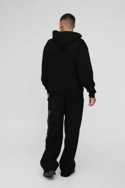 Sale boohooMAN Oversized Boxy Official Outline Zip Through Hooded Tracksuit black