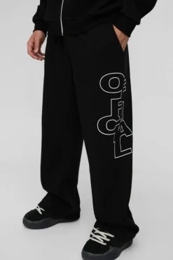 Sale boohooMAN Oversized Boxy Official Outline Zip Through Hooded Tracksuit black
