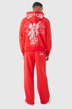 New boohooMAN Oversized Boxy Official Print Tracksuit red