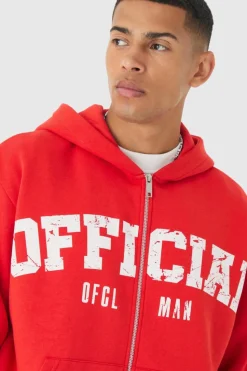 New boohooMAN Oversized Boxy Official Print Tracksuit red