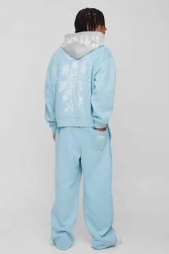 Flash Sale boohooMAN Oversized Boxy Official Print Tracksuit light blue