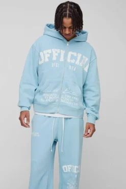Flash Sale boohooMAN Oversized Boxy Official Print Tracksuit light blue