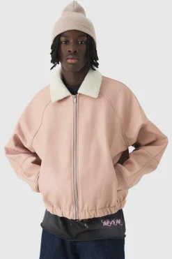 Cheap boohooMAN Oversized Boxy Official PU Flight Bomber Jacket pink