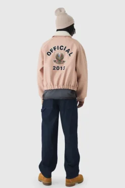 Cheap boohooMAN Oversized Boxy Official PU Flight Bomber Jacket pink