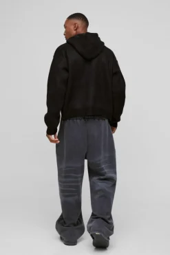 Sale boohooMAN Oversized Boxy Official Slogan Knit Hoodie black
