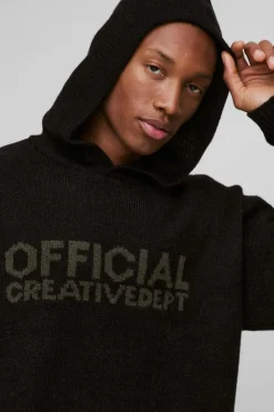 Sale boohooMAN Oversized Boxy Official Slogan Knit Hoodie black
