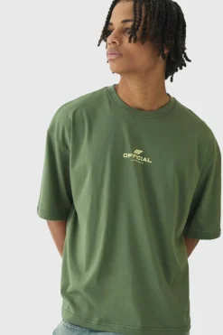 Online boohooMAN Oversized Boxy Official T-Shirt khaki
