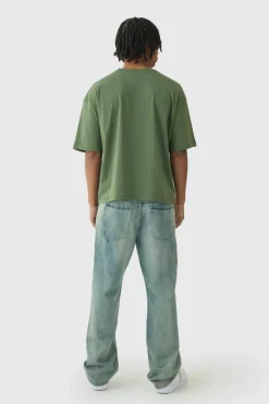 Online boohooMAN Oversized Boxy Official T-Shirt khaki