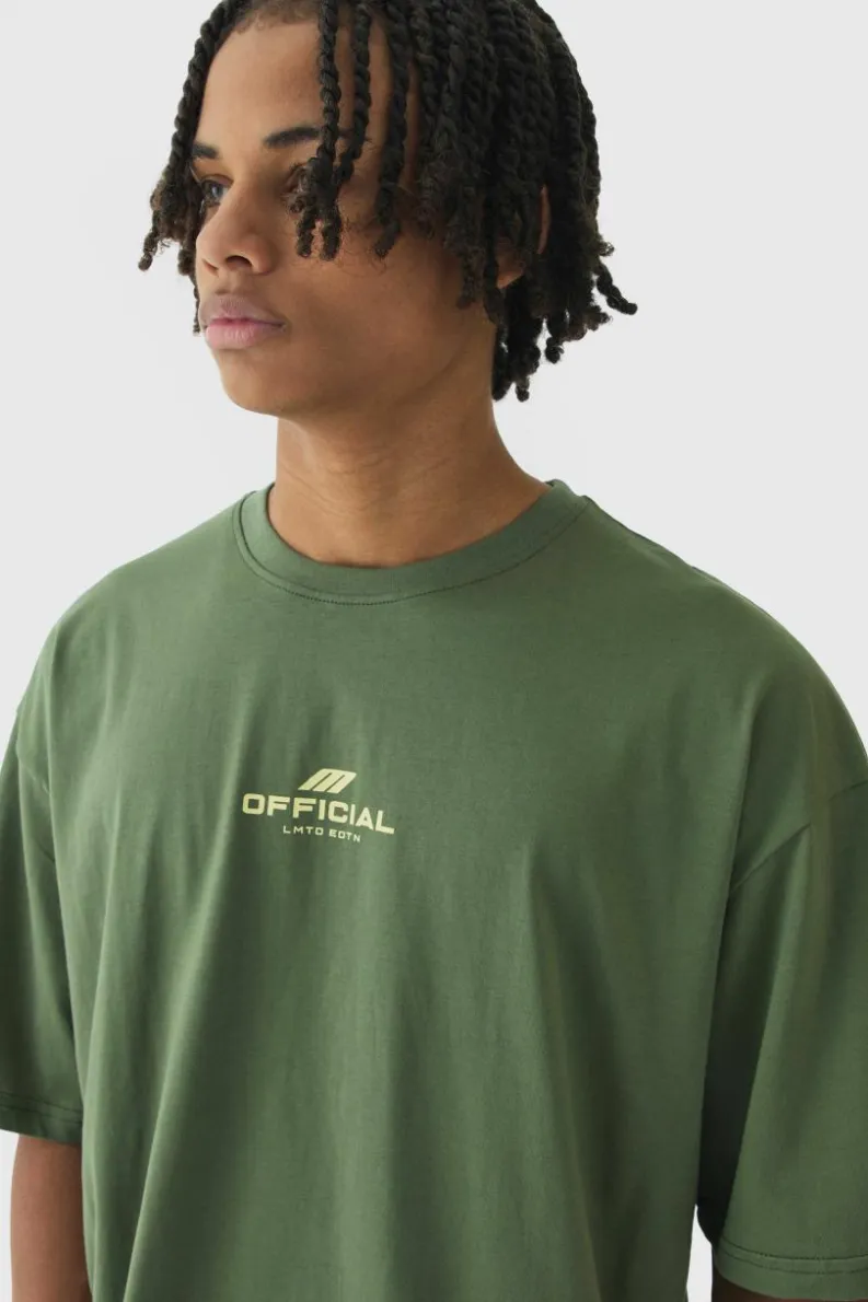 Online boohooMAN Oversized Boxy Official T-Shirt khaki