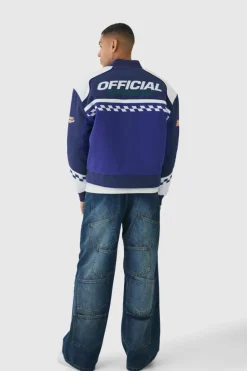 Fashion boohooMAN Oversized Boxy Official Twill Padded Moto Jacket In blue