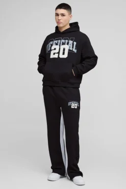 Flash Sale boohooMAN Oversized Boxy Official Varsity Distressed Gusset Tracksuit black