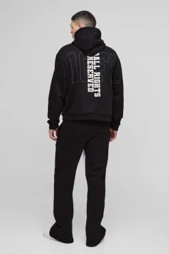 Flash Sale boohooMAN Oversized Boxy Official Varsity Distressed Gusset Tracksuit black
