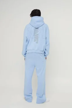 Best Sale boohooMAN Oversized Boxy Official Varsity Distressed Hoodie blue