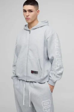 Cheap boohooMAN Oversized Boxy Official Zip Through Hooded Tracksuit grey marl