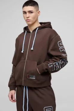 New boohooMAN Oversized Boxy Official Zip Through Hoodie chocolate
