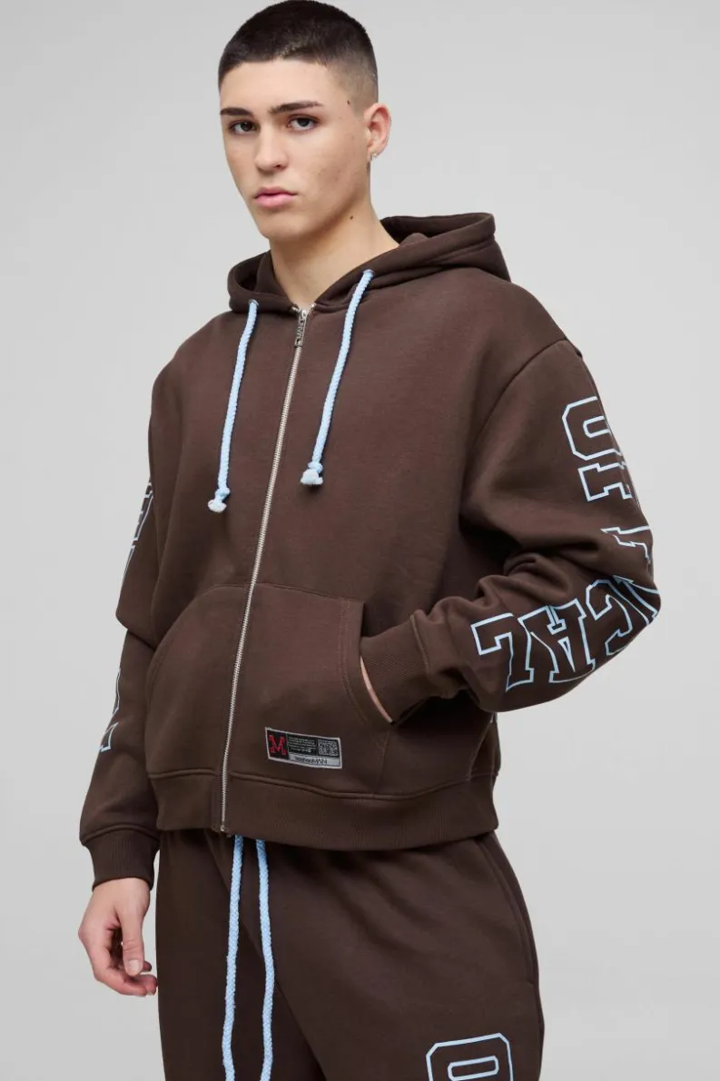 New boohooMAN Oversized Boxy Official Zip Through Hoodie chocolate