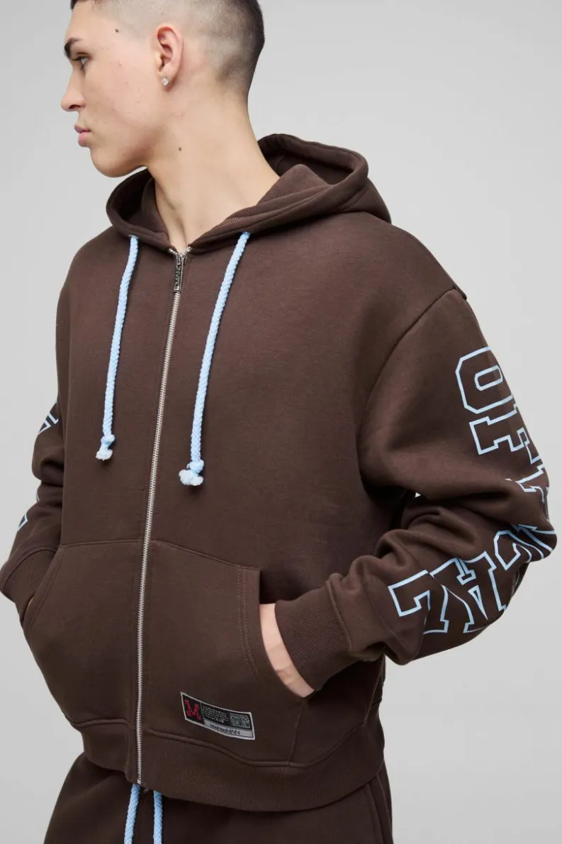 New boohooMAN Oversized Boxy Official Zip Through Hoodie chocolate