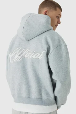 Fashion boohooMAN Oversized Boxy Official Zip Through Hoodie grey marl