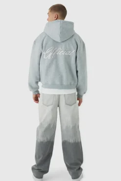 Fashion boohooMAN Oversized Boxy Official Zip Through Hoodie grey marl