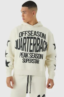 Store boohooMAN Oversized Boxy Off Season Puff Printed Hooded Tracksuit ecru