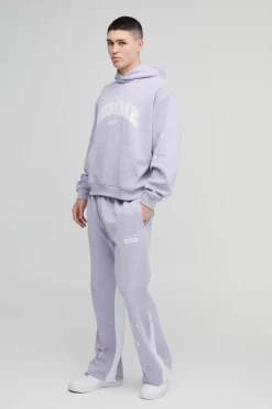 Best Sale boohooMAN Oversized Boxy Paint Splatter Homme Gusset Tracksuit mauve