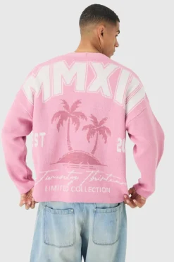 Best Sale boohooMAN Oversized Boxy Palm Graphic Cardigan in pink