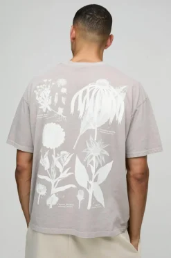 Cheap boohooMAN Oversized Boxy Pour Homme Floral Washed T-Shirt mocha