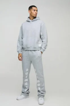 Cheap boohooMAN Oversized Boxy Printed Flared Tracksuit grey marl