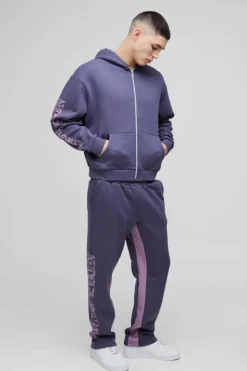 Discount boohooMAN Oversized Boxy Printed Gusset Tracksuit purple