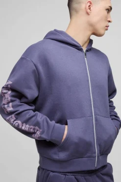 Discount boohooMAN Oversized Boxy Printed Gusset Tracksuit purple