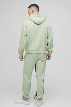 Sale boohooMAN Oversized Boxy Printed Gusset Tracksuit khaki