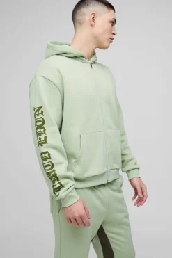 Sale boohooMAN Oversized Boxy Printed Gusset Tracksuit khaki