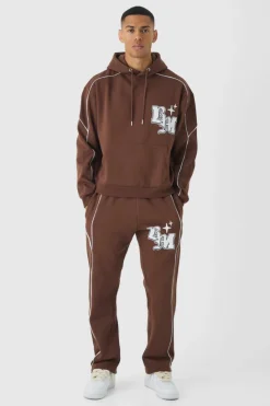 Fashion boohooMAN Oversized Boxy Print Tracksuit chocolate