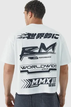 Discount boohooMAN Oversized Boxy Print T-shirt With Rubber Badge white