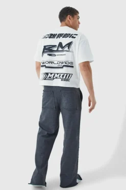 Discount boohooMAN Oversized Boxy Print T-shirt With Rubber Badge white