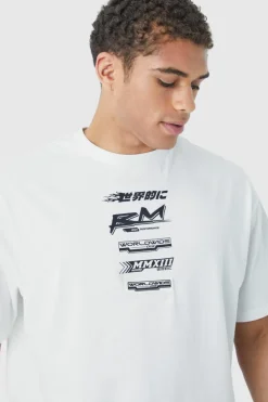 Discount boohooMAN Oversized Boxy Print T-shirt With Rubber Badge white