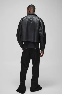 Flash Sale boohooMAN Oversized Boxy PU Pleated Harrington Jacket black