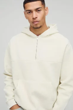 Hot boohooMAN Oversized Boxy Quarter Zip Washed Hoodie stone