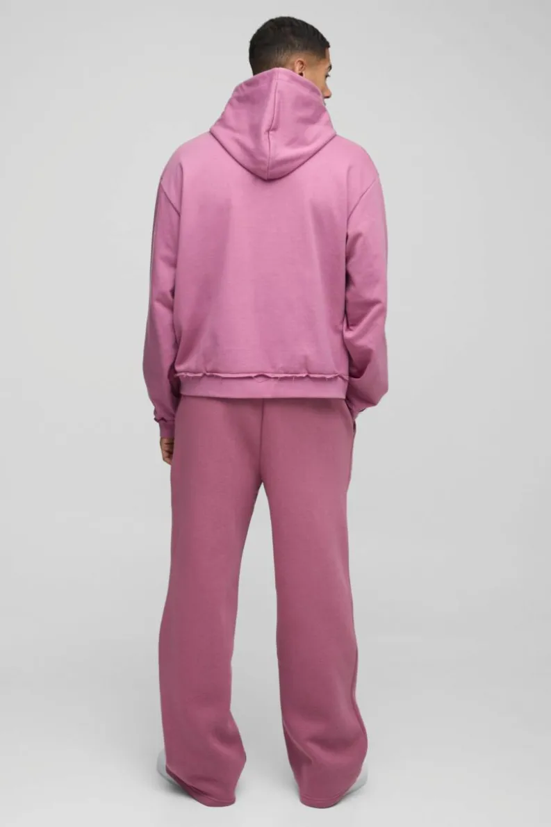 Outlet boohooMAN Oversized Boxy Raw Edge Loopback Embroidered Hoodie mauve