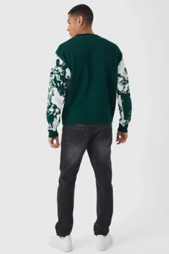 Online boohooMAN Oversized Boxy Renaissance Graphic Knit Jumper forest