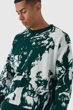 Online boohooMAN Oversized Boxy Renaissance Graphic Knit Jumper forest